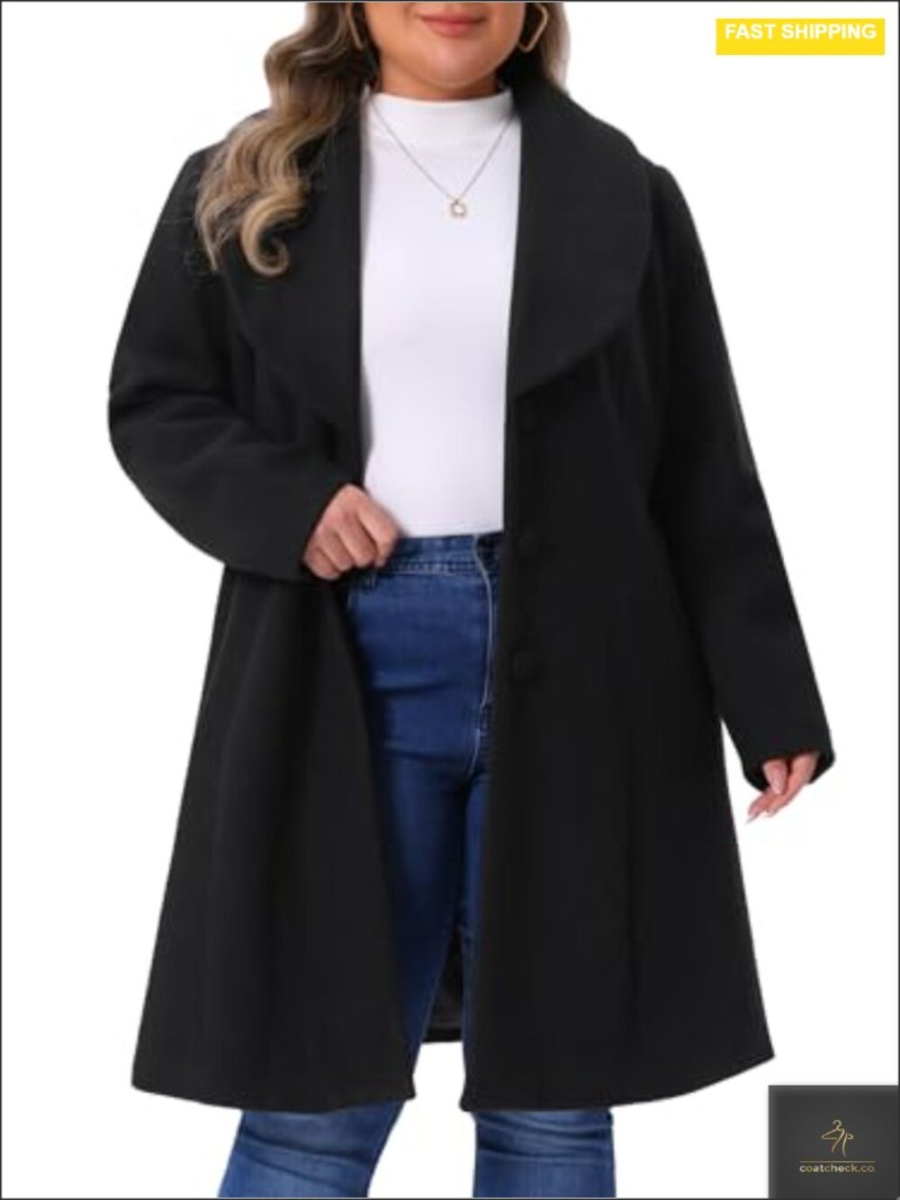 Plus Size Wool Trench Coat Windproof Shawl Collar Winter Outerwear
